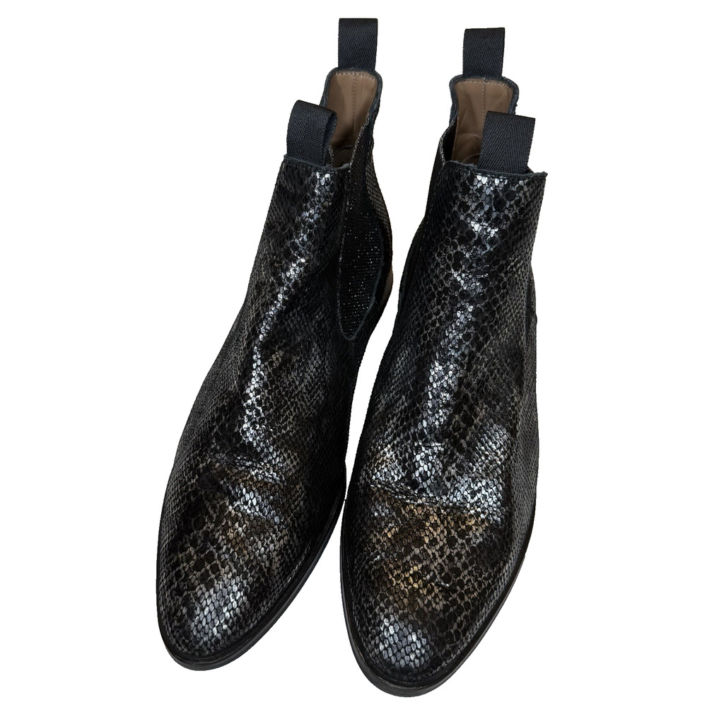 Pertini Black/Silver Metallic Snakeskin Embossed Chelsea Boot Size 40 EU US 9